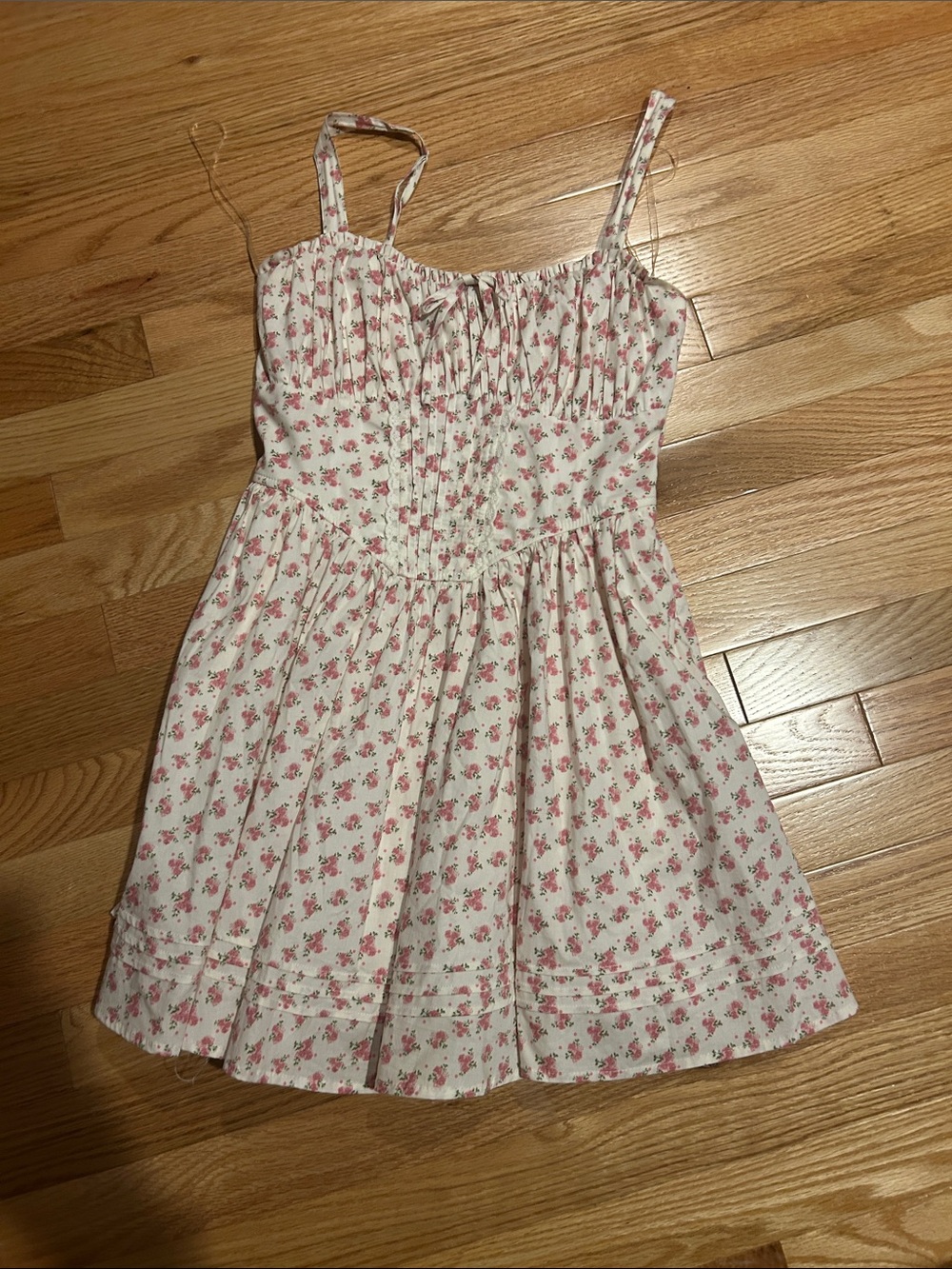 American Eagle Outfitters Cream Sundress with Pink Floral Print